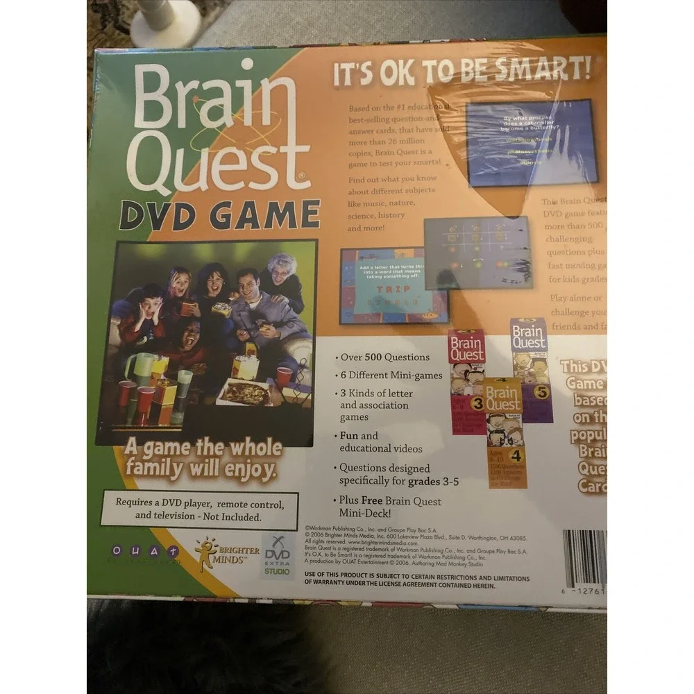 BRAIN QUEST DVD GAME By BRIGHTER MINDS PLAY ON YOUR TV; OVER 500 QUESTIONS!! (M)